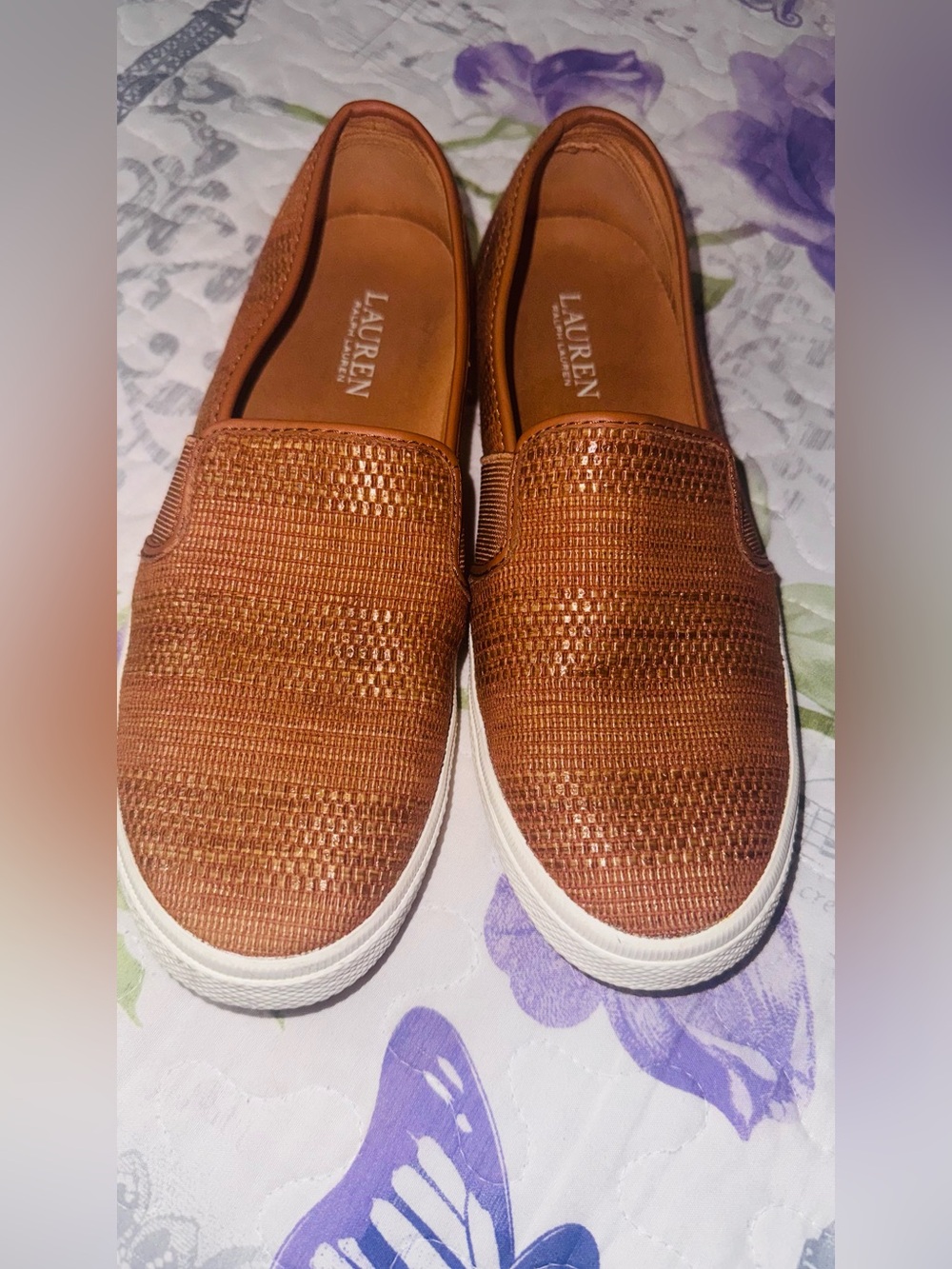 Lauren Ralph Lauren Woven Slip-On Sneakers - Tan/Cognac